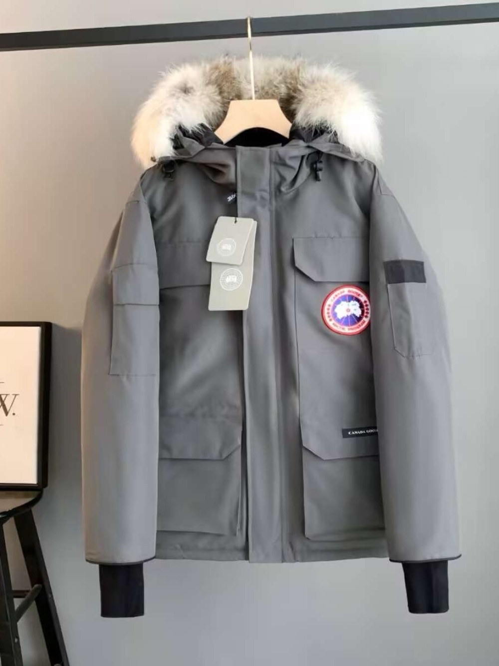 Canada Goose Gray Hooded Puffer with Fur-Trim